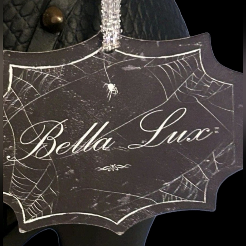 Bella Lux Halloween Witches Boots Black Gold Laces Bow Spikes Goth Witch Decor - Picture 7 of 9